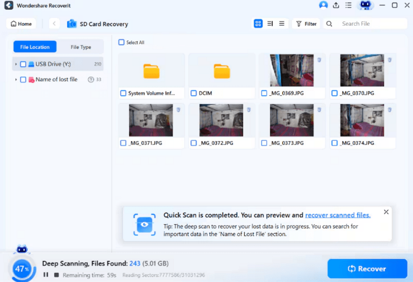 quick scan the sd card