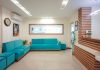 blue couch beside green potted plant
