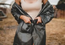woman in black leather jacket