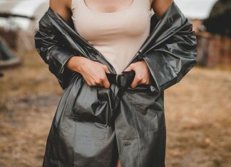 woman in black leather jacket