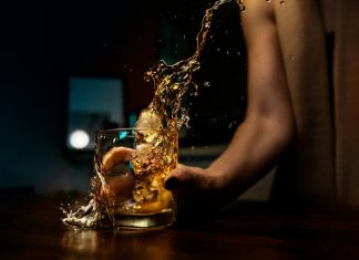 clear shot glass with water