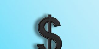 a black dollar sign on a blue background