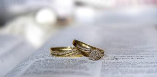gold diamond ring on white printer paper