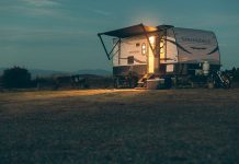 Leveling Your RV Without Losing Your Mind: A Camper’s Guide to Stable Setup a small camper sits in a field at night